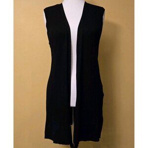 89th Madison Sweater Vest Cardigan Duster Side Slits Black Med Rayon Flow Ribbed